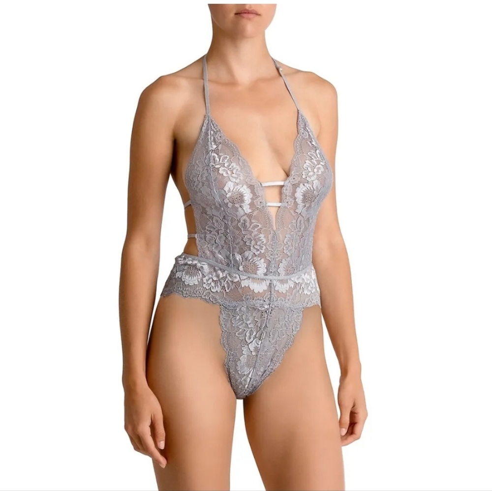 In Bloom By Jonquil, Floral Lace Thong Back Teddy, Size XL, Color Lavender, NWT